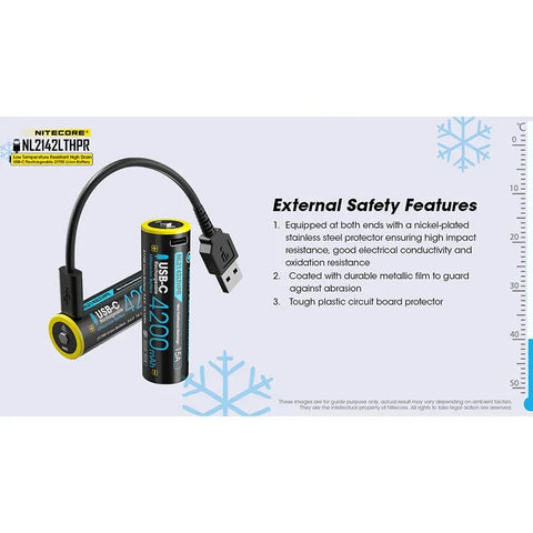Nitecore NL2142LTHPR Li-ion 21700 Batteri Lav Temperatur - 4200mAh, 3.6V, Maks. 15A, USB-C Opladning