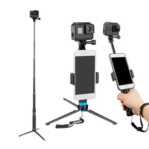 Telesin Tripod - Selfiestang GoPro med Mobilholder - Aluminium 200-900mm