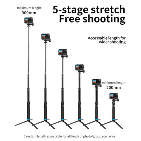 Telesin Tripod - Selfiestang GoPro med Mobilholder - Aluminium 200-900mm