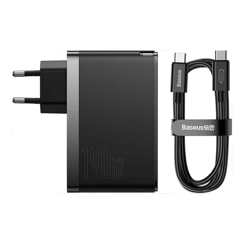 Baseus GaN5 Pro 140W Vægoplader - Vægoplader - Hurtigoplader PD/QC/PPS - 110-240V til USB - 3xUSB Type A/C - Sort