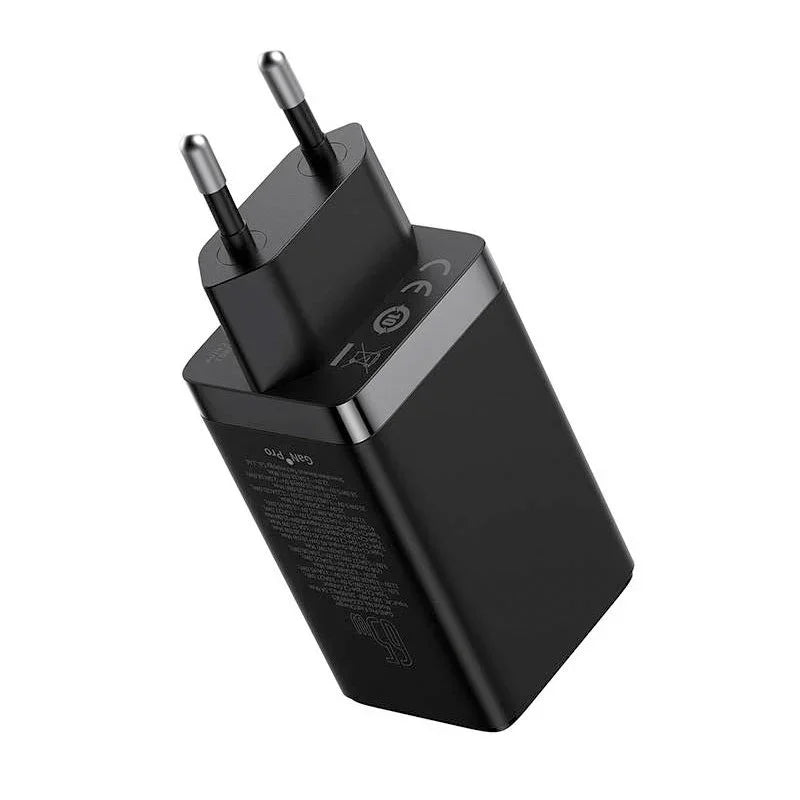 Baseus GaN5 PRO Fast Charger - Väggladdare - Snabbladdare QC4+ / PD 65W - 100-240V till USB - 3xUSB Typ A/C - Svart - Action King