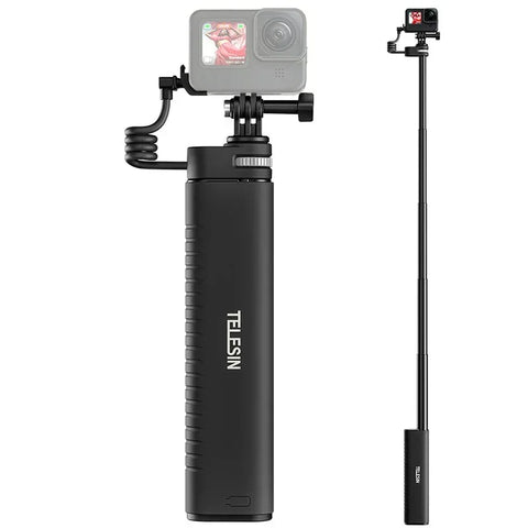 Telesin Selfie-stang med 10000mAh Powerbank, USB-C, QC / PD 18W, 216-900mm - Sæt