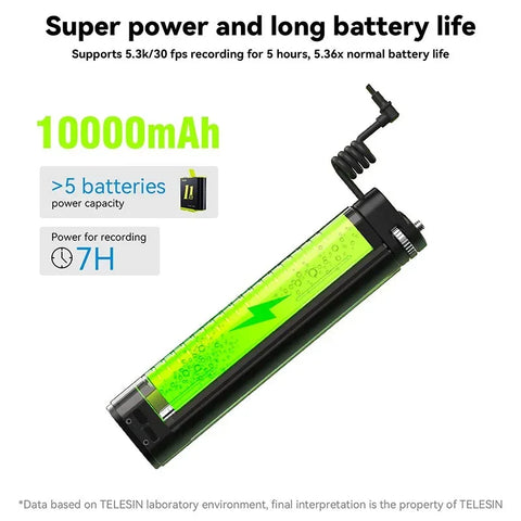 Telesin Selfie-stang med 10000mAh Powerbank, USB-C, QC / PD 18W, 216-900mm - Sæt