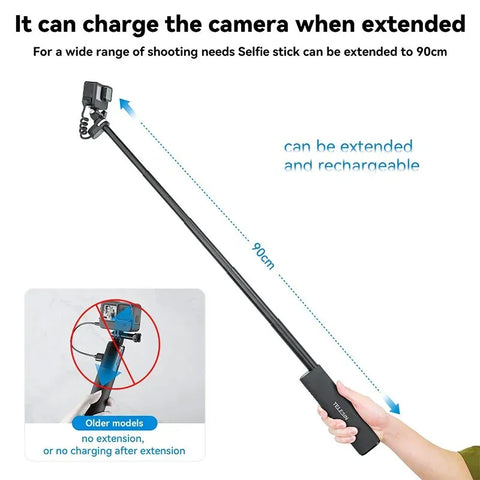 Telesin Selfie-stang med 10000mAh Powerbank, USB-C, QC / PD 18W, 216-900mm - Sæt