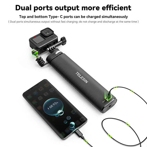 Telesin Selfie-stang med 10000mAh Powerbank, USB-C, QC / PD 18W, 216-900mm - Sæt