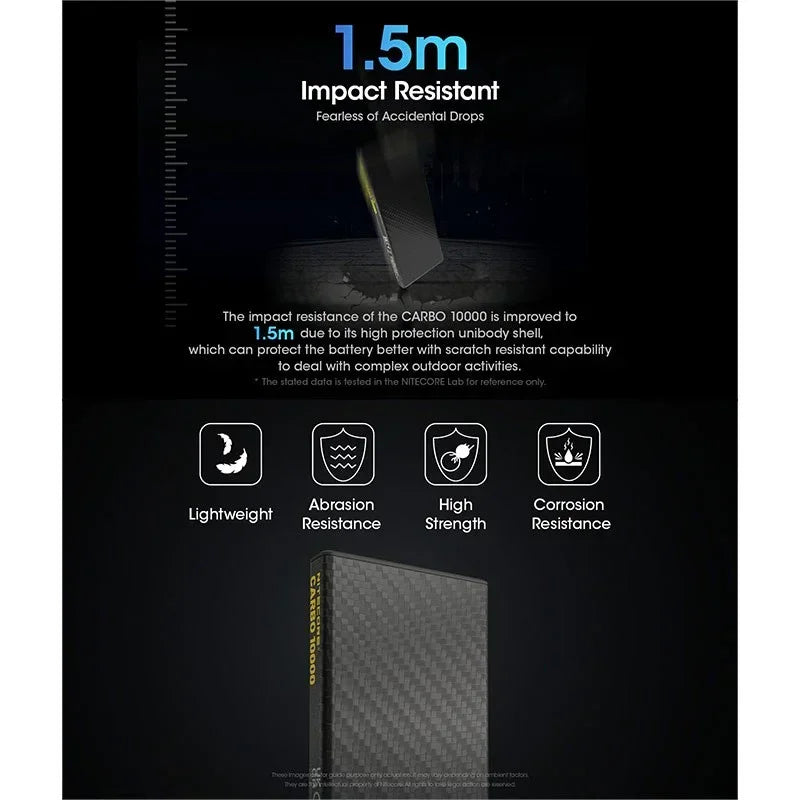 Nitecore CARBO 10000 Power Bank - Portabelt batteri - 10000mAh, 2xUSB Typ A/C, QC 3.0 / PD 20W, 5V, 3A - Kolfiber - Action King