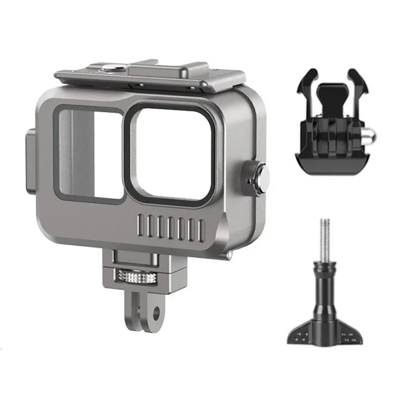 Vattentätt skal Aluminium med tillbehörshållare cold shoe till GoPro Hero12/11/10/9 Black - Action King