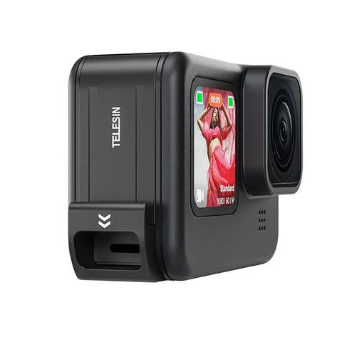Telesin Akkuabdeckung, wasserdicht, mit USB-Pass-Through für GoPro Hero13/12/11/10/9, Schwarz