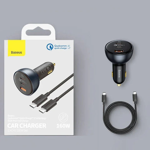 Baseus Qualcomm QC5 Bil - Hurtigoplader Bil QC5 / PPS 160W - 3xUSB Type A/C - Sort