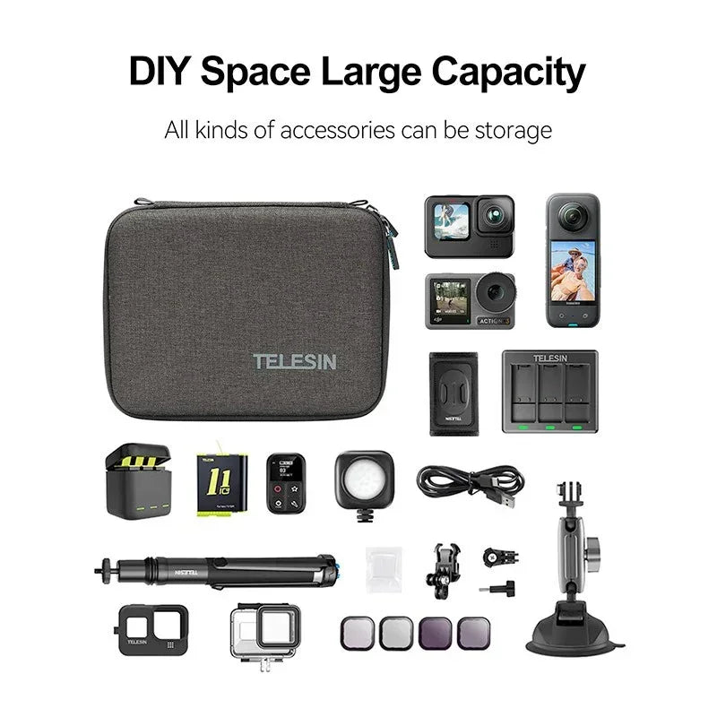 Telesin Väska / Förvaring Mellan Universal för Kamera / Mobil / Tillbehör - DIY - Grå - Action King