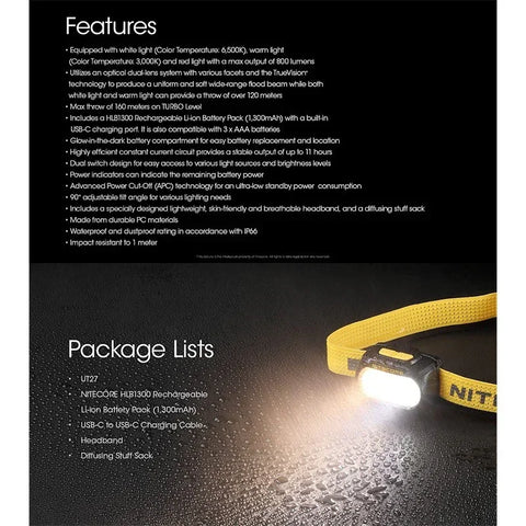 Nitecore UT27 Pandelampe Dual Beam Elite - 800lm