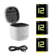 Telesin batterier 3st och allInBox med förvaring för batterier + microSD Läsare - Trippel - för GoPro Hero12/11/10/9 Black - Action King