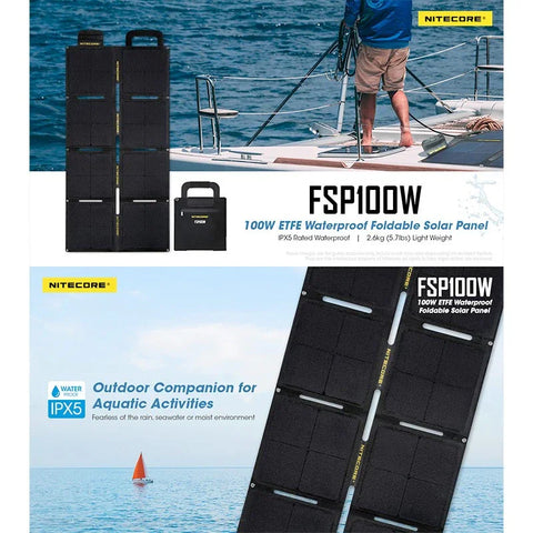 Nitecore FSP100W Vandtæt Foldbart Solpanel 100W - Bærbart Vandtæt Solpanel 100W