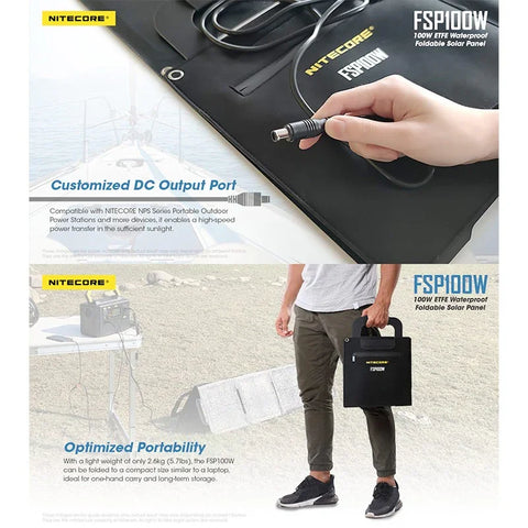 Nitecore FSP100W Vandtæt Foldbart Solpanel 100W - Bærbart Vandtæt Solpanel 100W