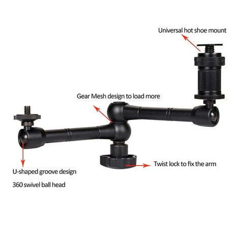 Magic Arm Dobbelt 360° Kugleled + Klemme - 11" - Aluminium - Sæt