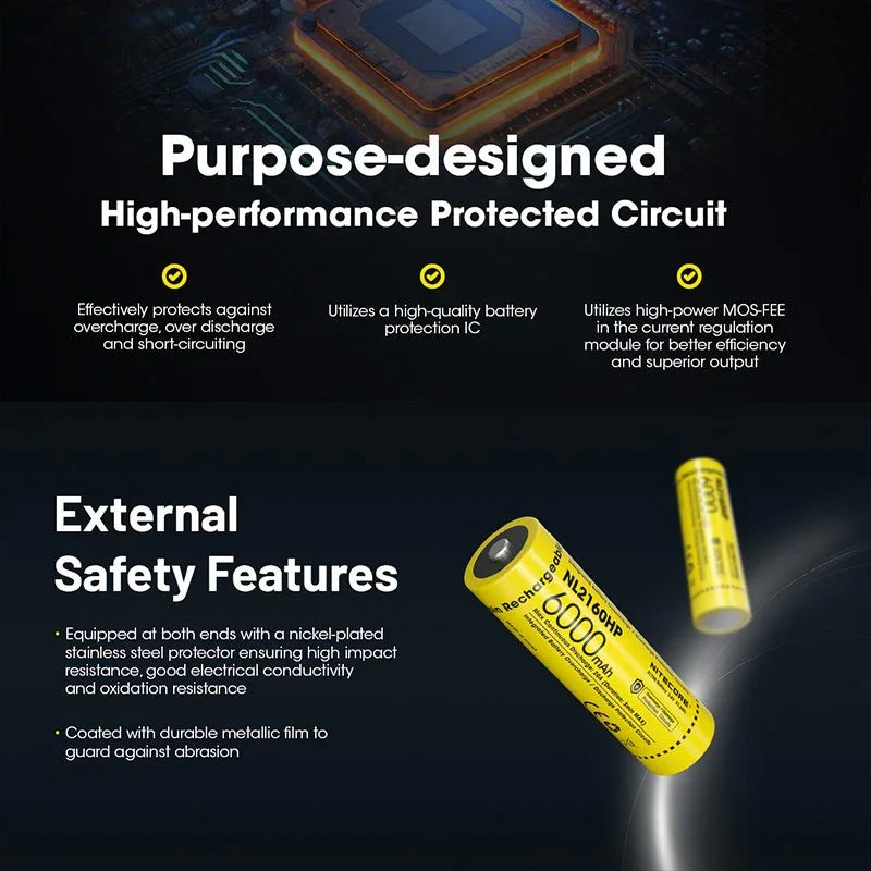 Nitecore NL2160HP Li-ion 21700 Batteri - 6000mAh, 3,6V, Max 20A - Action King