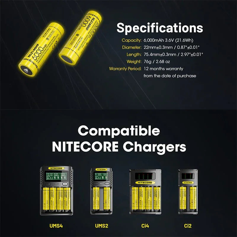 Nitecore NL2160HP Li-ion 21700 Batteri - 6000mAh, 3,6V, Max 20A - Action King