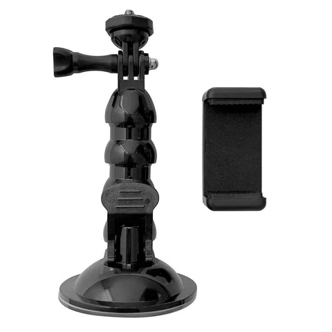Bøjeligt svanehalsstativ med sugekop og montering til GoPro, mobiltelefon, 1/4" skrue - Kit