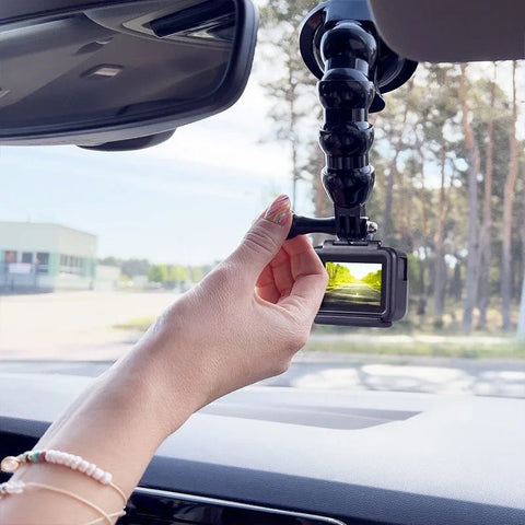 Bøjeligt svanehalsstativ med sugekop og montering til GoPro, mobiltelefon, 1/4" skrue - Kit