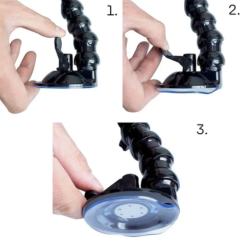 Bøjeligt svanehalsstativ med sugekop og montering til GoPro, mobiltelefon, 1/4" skrue - Kit