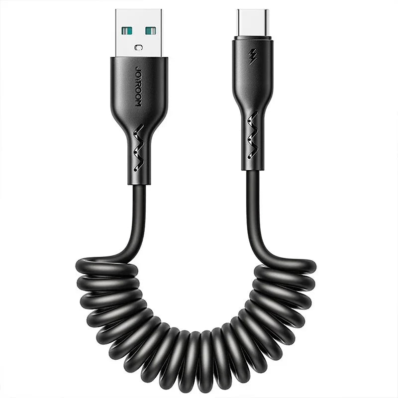 Joyroom Flexible Fast Charging Cable SA38-AC3, USB-A - USB-C Kabel, Spiral, 3A, 1.5m - Svart - Action King