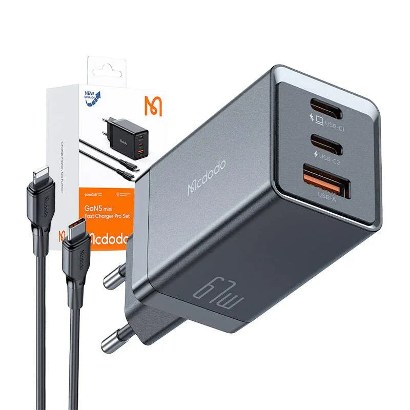 Mcdodo GaN 5 Mini Fast Charger Pro CH-1544 - Väggladdare - Snabbladdare QC4+ / PD 67W - 110-240V till USB - 3xUSB A/C - Svart - Action King
