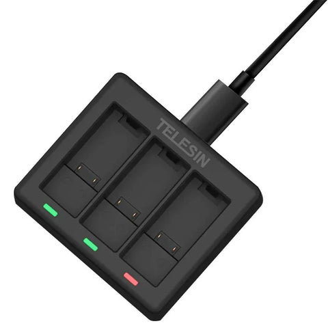 Telesin Batterioplader - Tredobbelt - til GoPro Hero13 Sort
