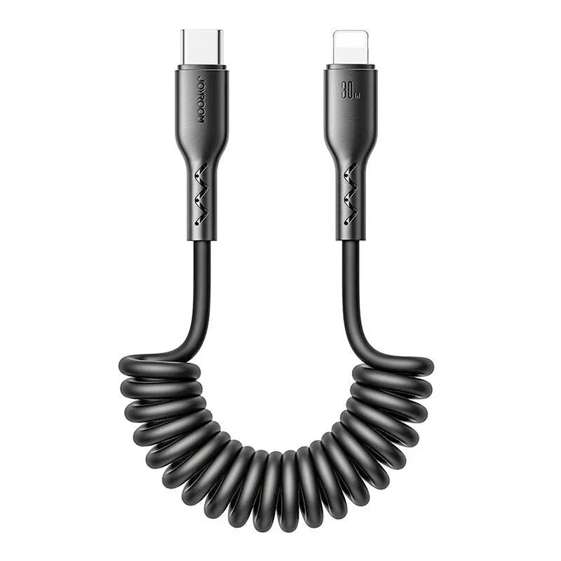 Joyroom Flexible Fast Charging Cable SA38, USB-C - Lightning Kabel, Spiral, 30W, 1.5m - Svart - Action King
