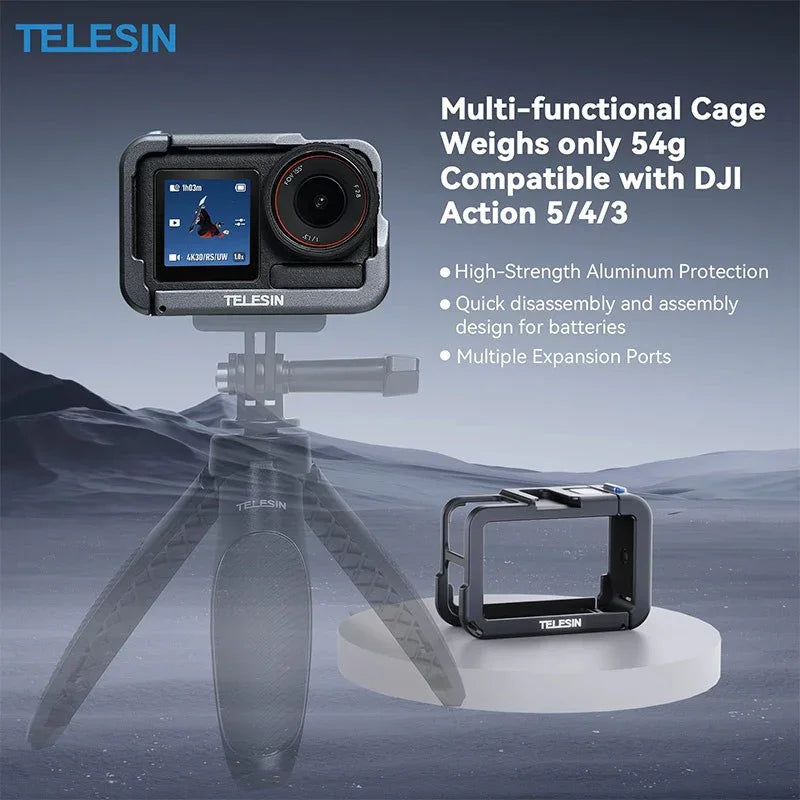 Telesin Skyddsram Multifunktion med cold shoe till DJI Action 5 Pro/4/3 - Aluminium - Action King