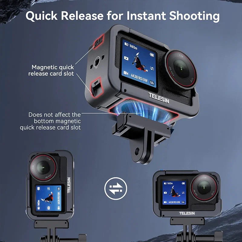 Telesin Skyddsram Multifunktion med cold shoe till DJI Action 5 Pro/4/3 - Aluminium - Action King