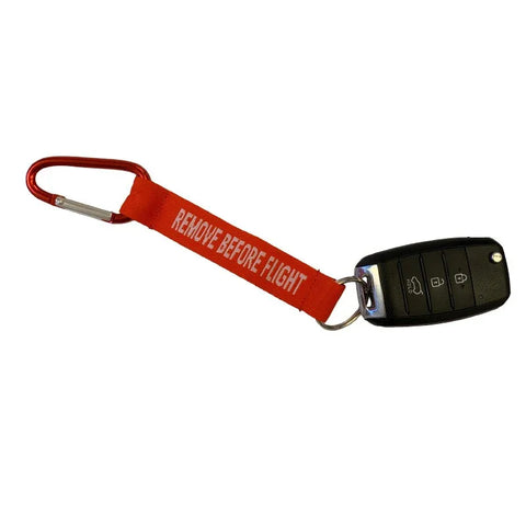 Lanyard - FJERN FØR FLYVNING - Rød/Hvid - Karabinhage