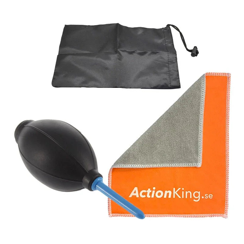 Dammblåsare + Microfiberduk + Förvaringspåse Rengöring för Kamera - Paket - Action King