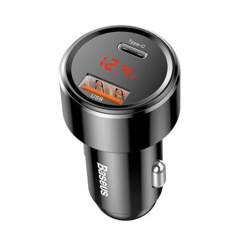 Baseus Magic Car - Hurtig Biloplader QC4+ / PD 45W - 2xUSB Type A/C - Sort med display
