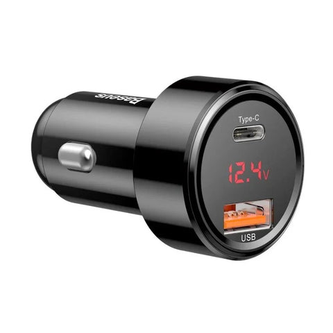 Baseus Magic Car - Hurtig Biloplader QC4+ / PD 45W - 2xUSB Type A/C - Sort med display