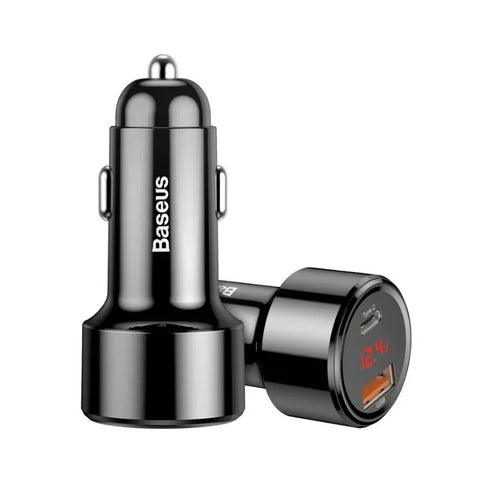 Baseus Magic Car - Hurtig Biloplader QC4+ / PD 45W - 2xUSB Type A/C - Sort med display