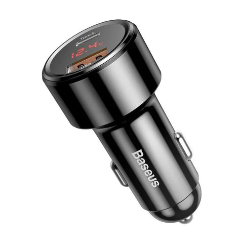 Baseus Magic Car - Hurtig Biloplader QC4+ / PD 45W - 2xUSB Type A/C - Sort med display