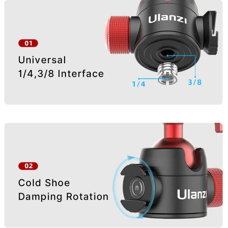 Ulanzi U-70 Kulledsfäste Vlog med tillbehörshållare 360 grader - Aluminium - Action King