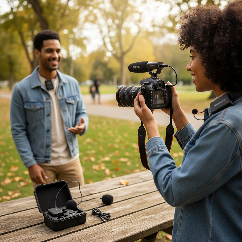 Godox MoveLink II M1 Wireless Lavalier Microphone System with Transmitters and Receiver for DSLR Cameras and Camcorders (Black) (Produktbild (vinkel))
