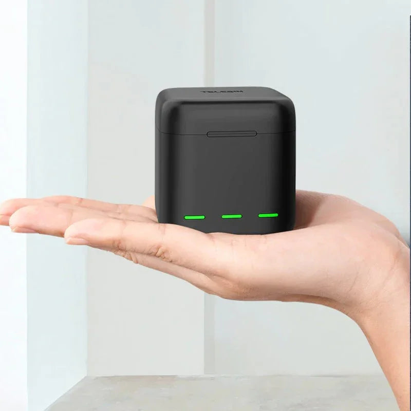 Telesin Batteriladdare med förvaring för batterier + microSD - Trippel - för GoPro Hero12/11/10/9 Black - Action King