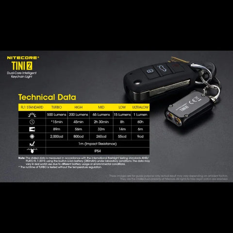 Nitecore TINI2 Nøgleringslampe - Sort - 500lm