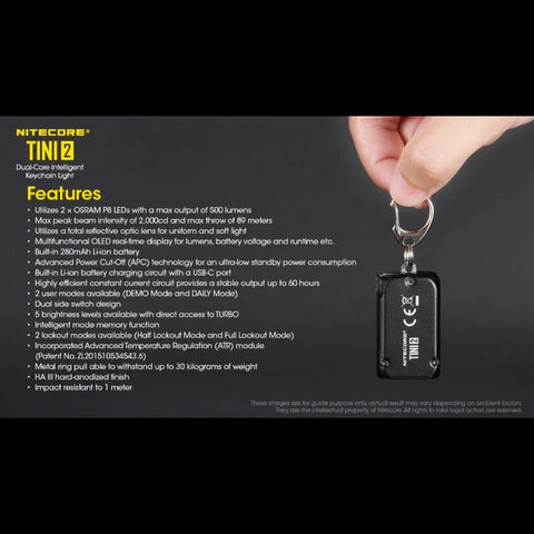 Nitecore TINI2 Nøgleringslampe - Sort - 500lm