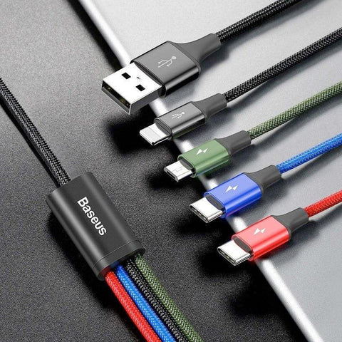 Baseus Rapid Series 4-i-1, USB-kabel 3.5A, 1.2m - Multi, 2xUSB-C / Lightning / MicroUSB