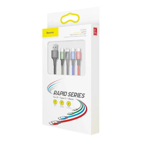 Baseus Rapid Series 4-i-1, USB-kabel 3.5A, 1.2m - Multi, 2xUSB-C / Lightning / MicroUSB