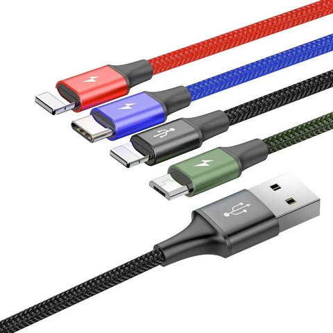 Baseus Rapid Series 4-i-1, USB-kabel 3.5A, 1.2m - Multi, USB-C / 2 x Lightning / MicroUSB