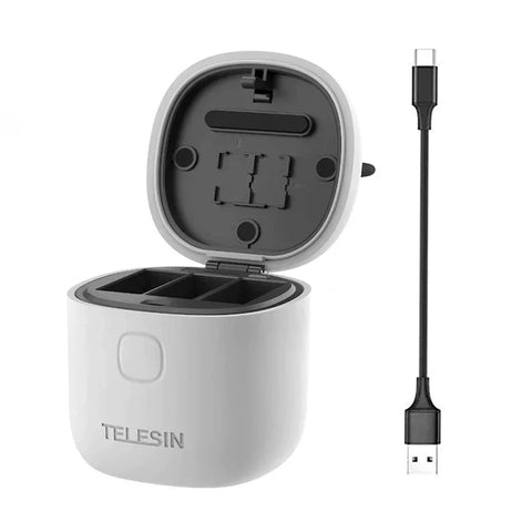 Telesin Batterioplader allInBox med opbevaring til batterier + microSD-læser - Triple - til GoPro Hero12/11/10/9 Sort