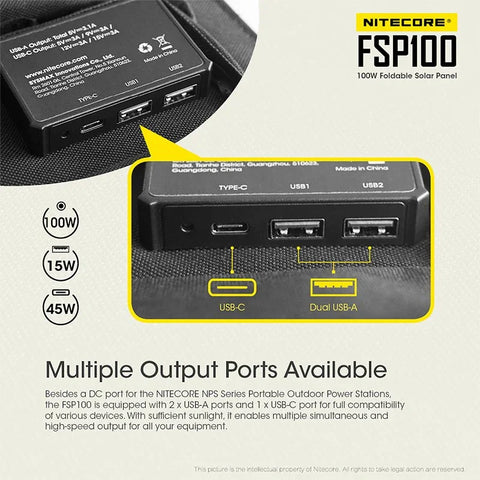 Nitecore FSP100 Foldbart Solpanel 100W - Bærbart Solpanel 100W