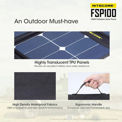 Nitecore FSP100 Foldbart Solpanel 100W - Bærbart Solpanel 100W