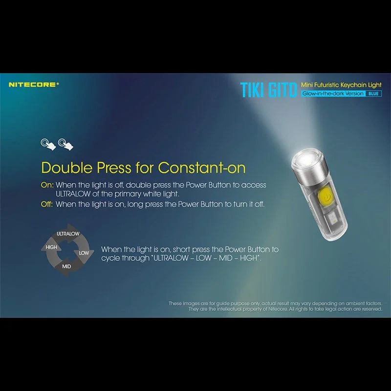Nitecore TIKI GITD Blue Nyckelringslampa USB-C - 300lm - Action King
