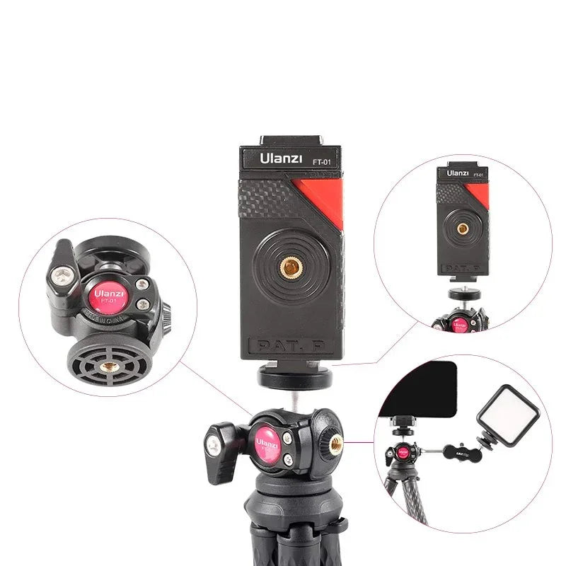 Ulanzi FT-01 Tripod flexibelt 360 grader kulledshuvud 1/4" skruv / Mobilhållare / Tillbehörssko - Bläckfisk - Action King