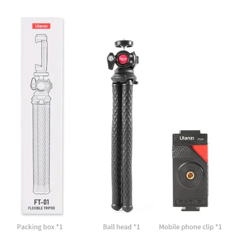 Ulanzi FT-01 Stativ fleksibelt 360 graders kuglehoved 1/4" skrue / Mobilholder / Tilbehørssko - Octopus